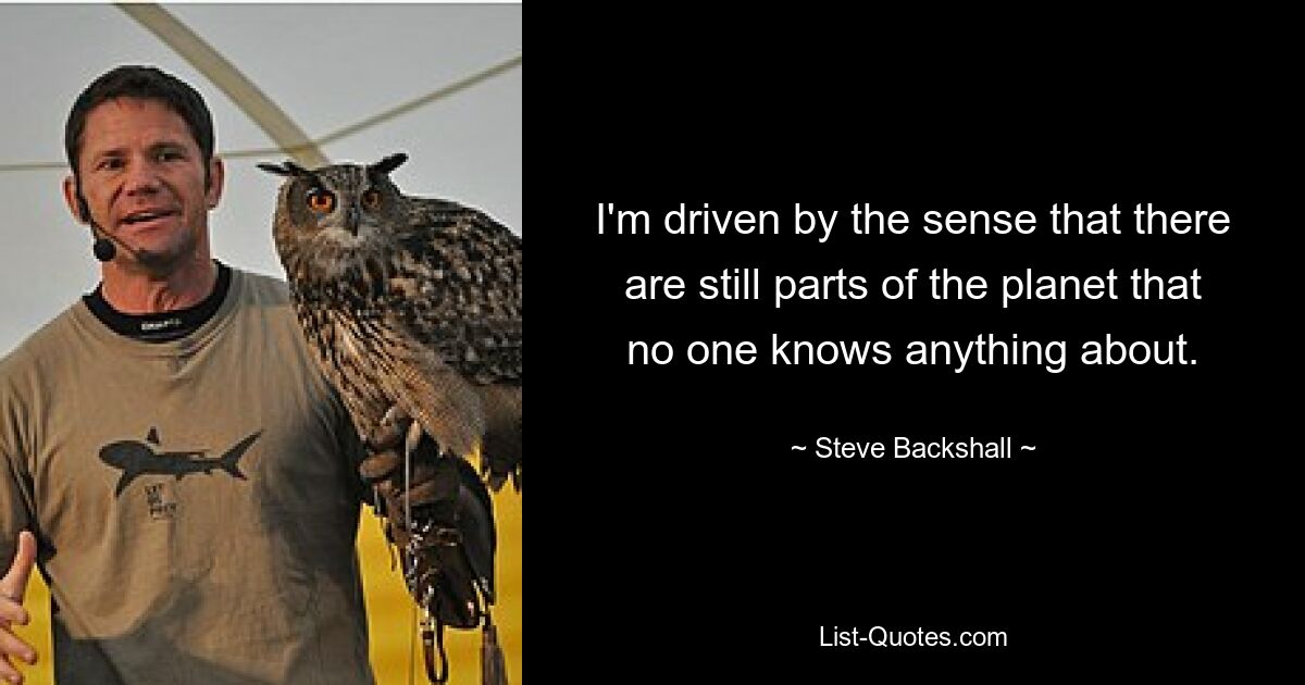 I'm driven by the sense that there are still parts of the planet that no one knows anything about. — © Steve Backshall