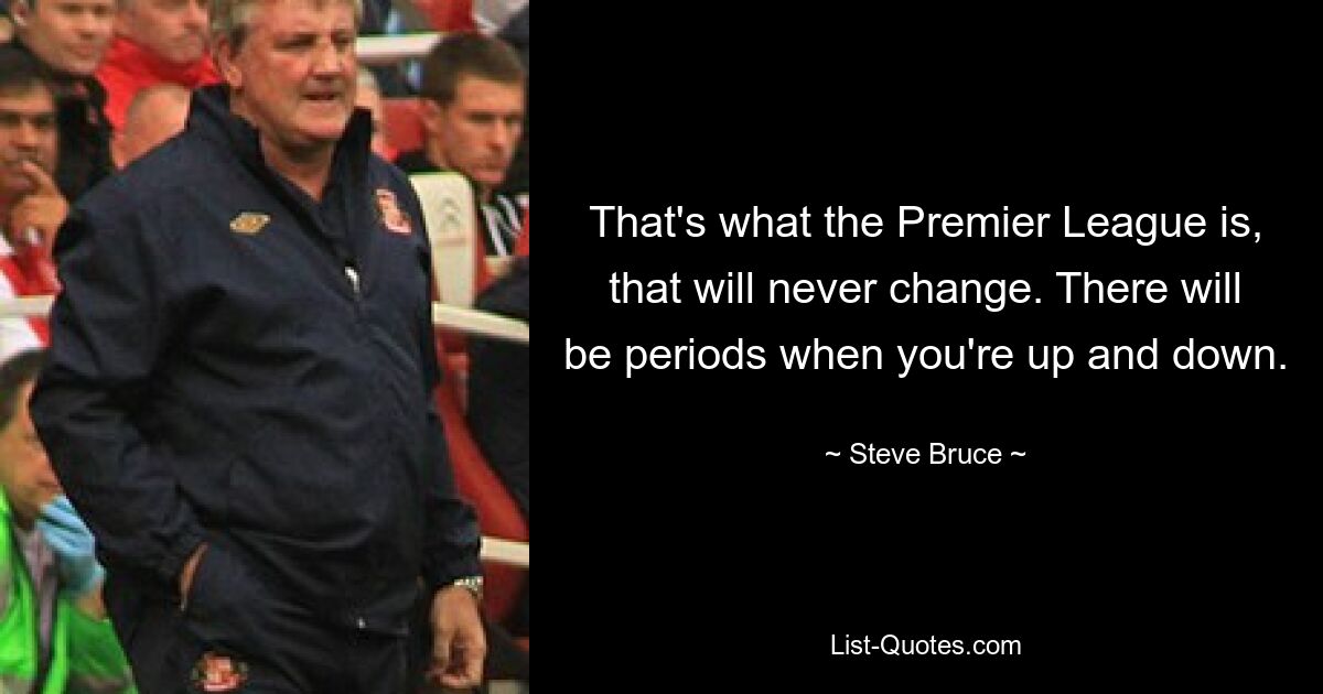 That's what the Premier League is, that will never change. There will be periods when you're up and down. — © Steve Bruce