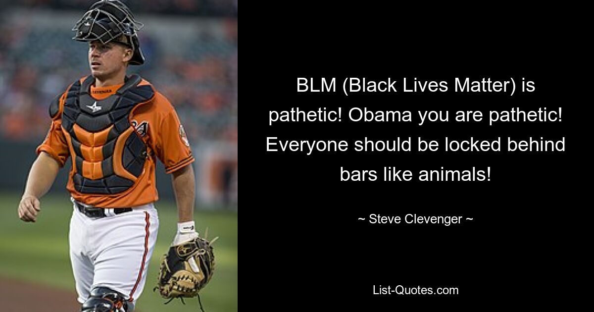 BLM (Black Lives Matter) is pathetic! Obama you are pathetic! Everyone should be locked behind bars like animals! — © Steve Clevenger