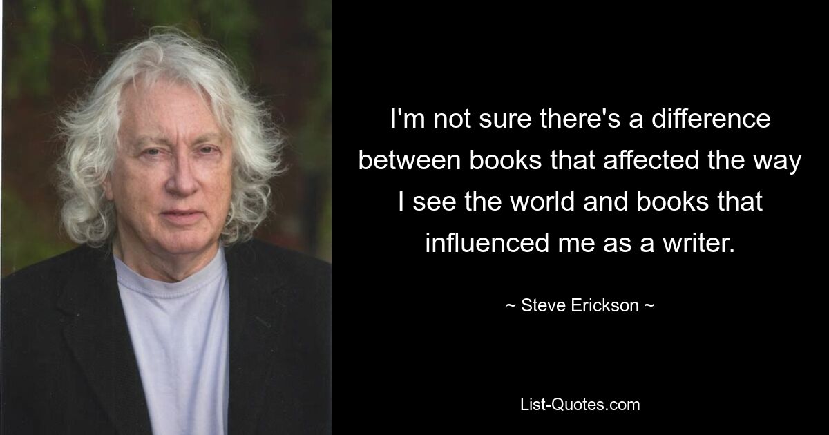 I'm not sure there's a difference between books that affected the way I see the world and books that influenced me as a writer. — © Steve Erickson