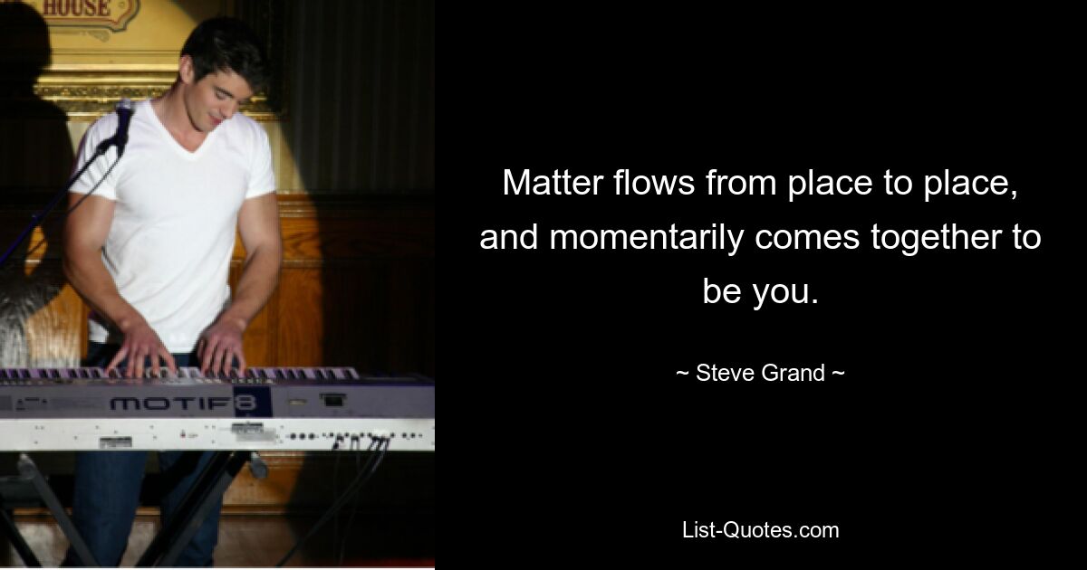 Matter flows from place to place, and momentarily comes together to be you. — © Steve Grand