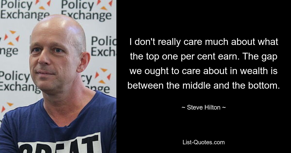 I don't really care much about what the top one per cent earn. The gap we ought to care about in wealth is between the middle and the bottom. — © Steve Hilton