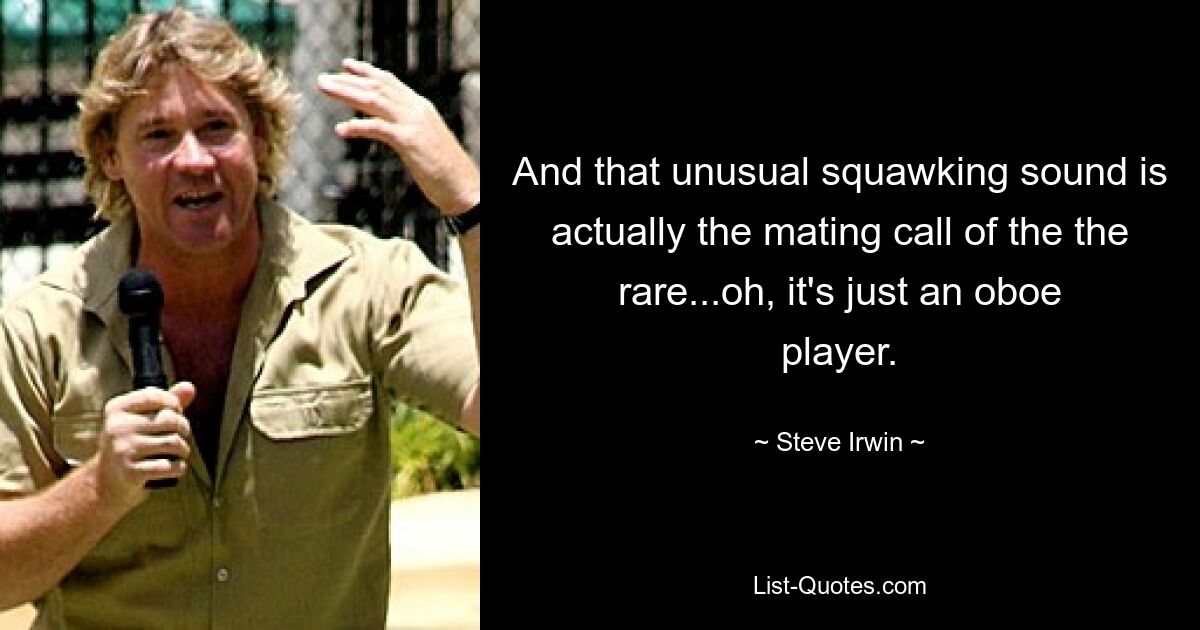 And that unusual squawking sound is actually the mating call of the the rare...oh, it's just an oboe player. — © Steve Irwin