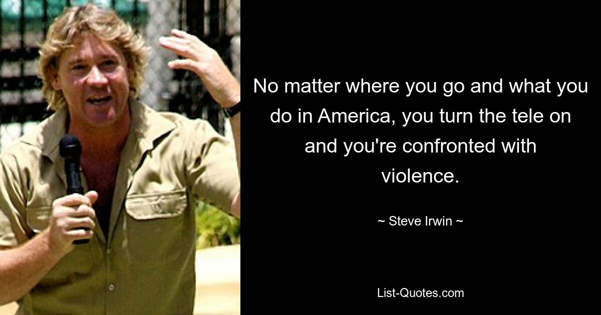 No matter where you go and what you do in America, you turn the tele on and you're confronted with violence. — © Steve Irwin