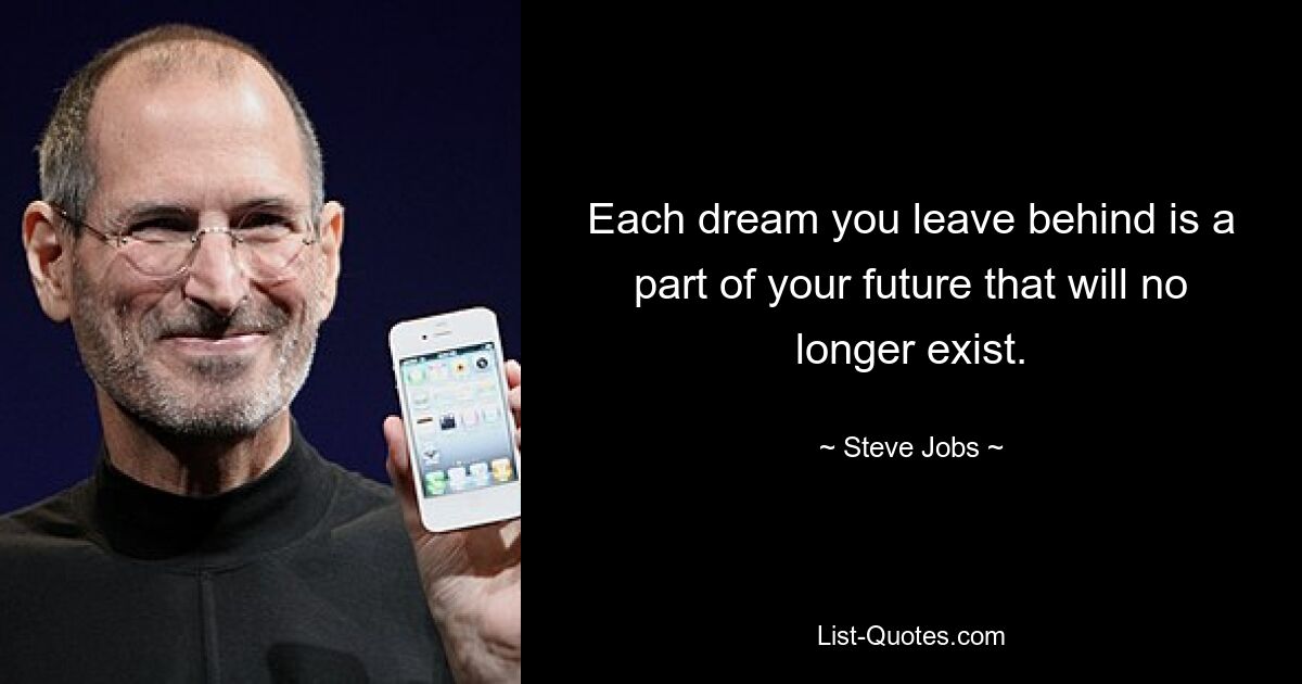 Each dream you leave behind is a part of your future that will no longer exist. — © Steve Jobs