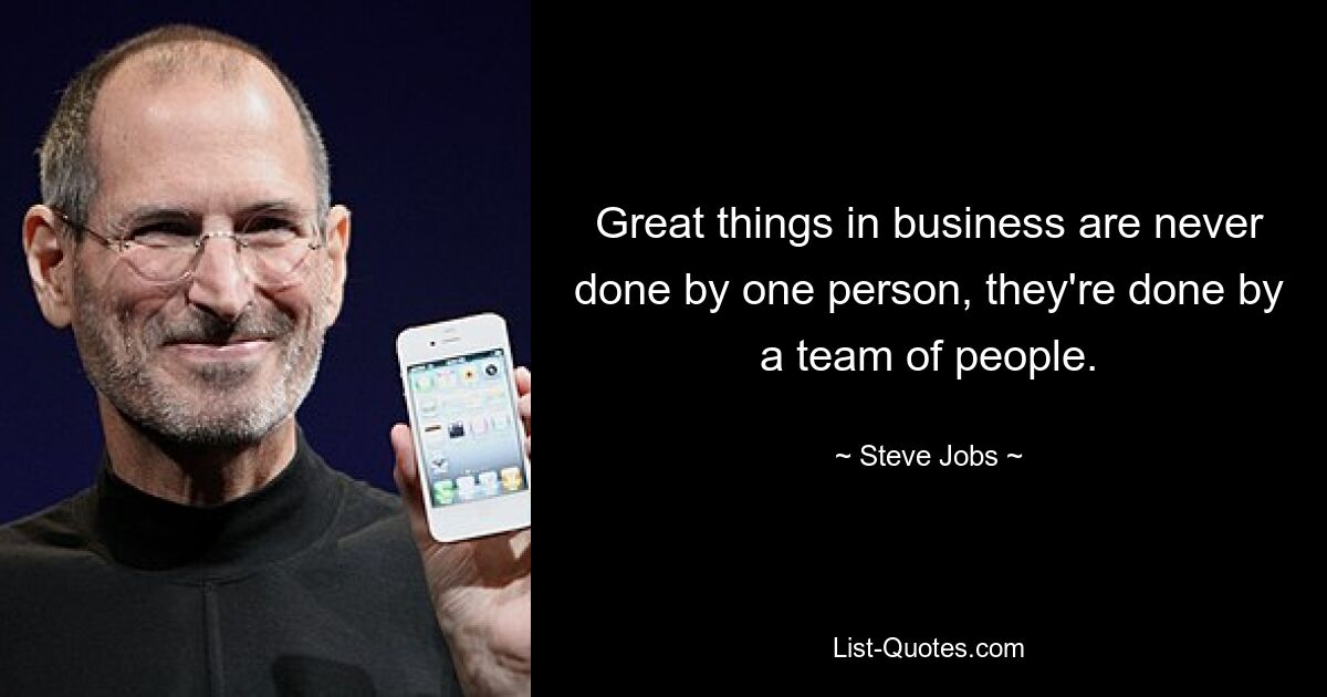 Great things in business are never done by one person, they're done by a team of people. — © Steve Jobs