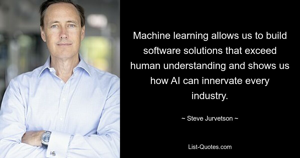 Machine learning allows us to build software solutions that exceed human understanding and shows us how AI can innervate every industry. — © Steve Jurvetson