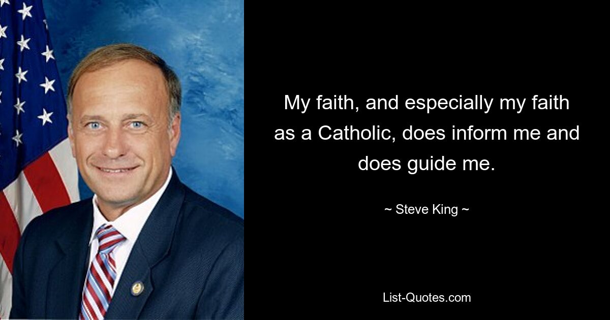 My faith, and especially my faith as a Catholic, does inform me and does guide me. — © Steve King