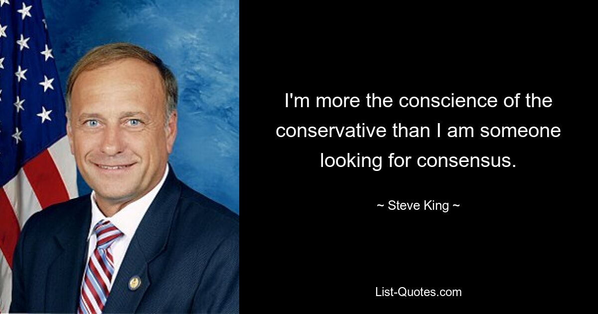 I'm more the conscience of the conservative than I am someone looking for consensus. — © Steve King