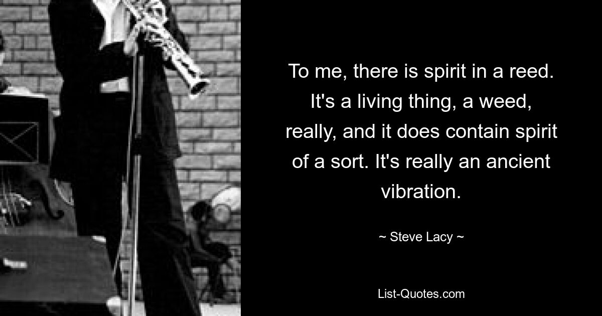 To me, there is spirit in a reed. It's a living thing, a weed, really, and it does contain spirit of a sort. It's really an ancient vibration. — © Steve Lacy