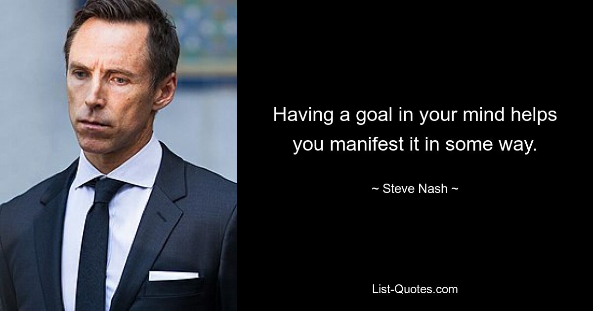 Having a goal in your mind helps you manifest it in some way. — © Steve Nash