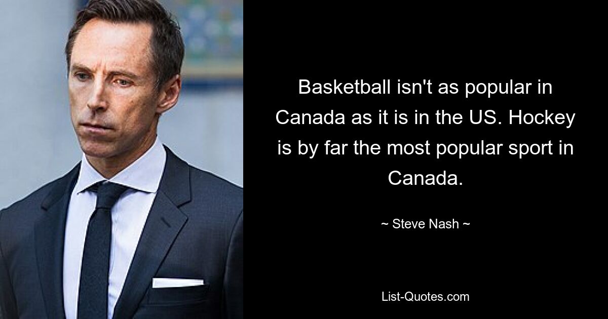 Basketball isn't as popular in Canada as it is in the US. Hockey is by far the most popular sport in Canada. — © Steve Nash