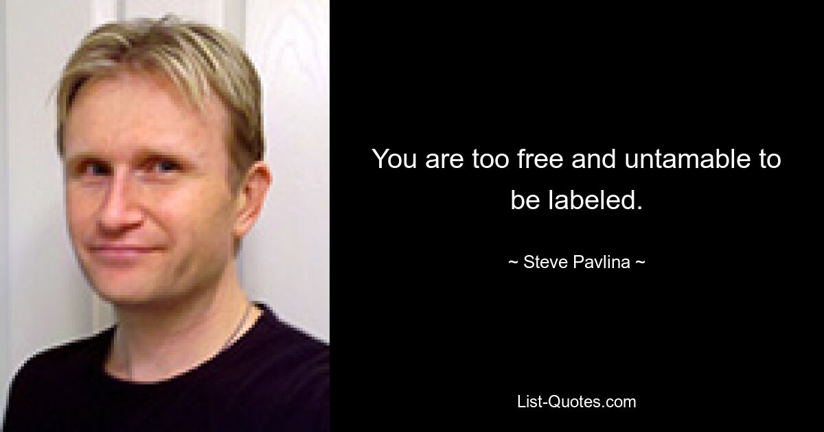 You are too free and untamable to be labeled. — © Steve Pavlina