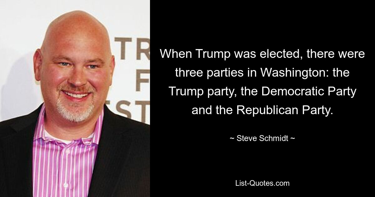 When Trump was elected, there were three parties in Washington: the Trump party, the Democratic Party and the Republican Party. — © Steve Schmidt