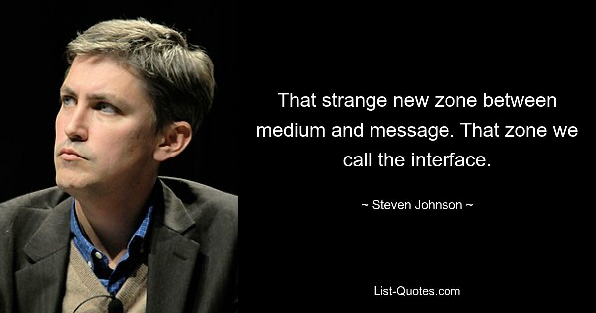 That strange new zone between medium and message. That zone we call the interface. — © Steven Johnson