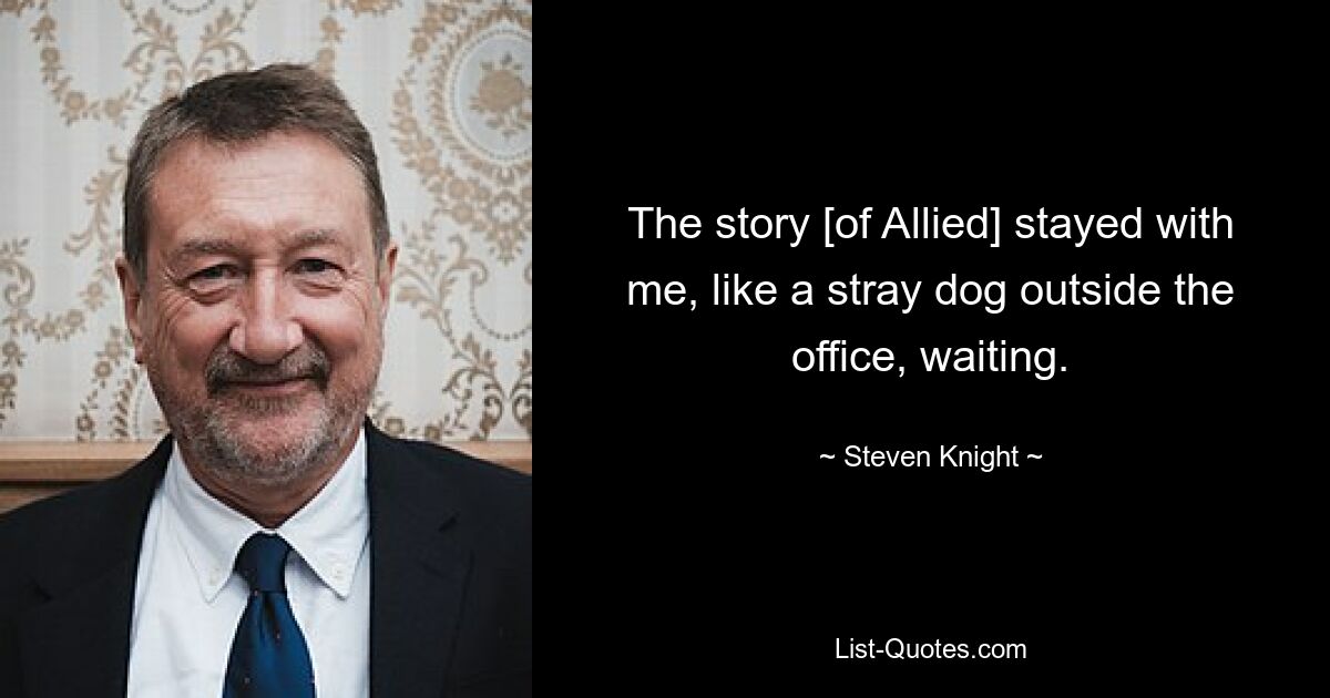 The story [of Allied] stayed with me, like a stray dog outside the office, waiting. — © Steven Knight