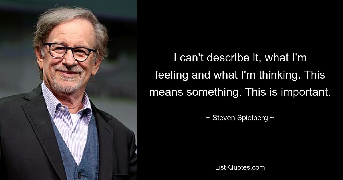 I can't describe it, what I'm feeling and what I'm thinking. This means something. This is important. — © Steven Spielberg