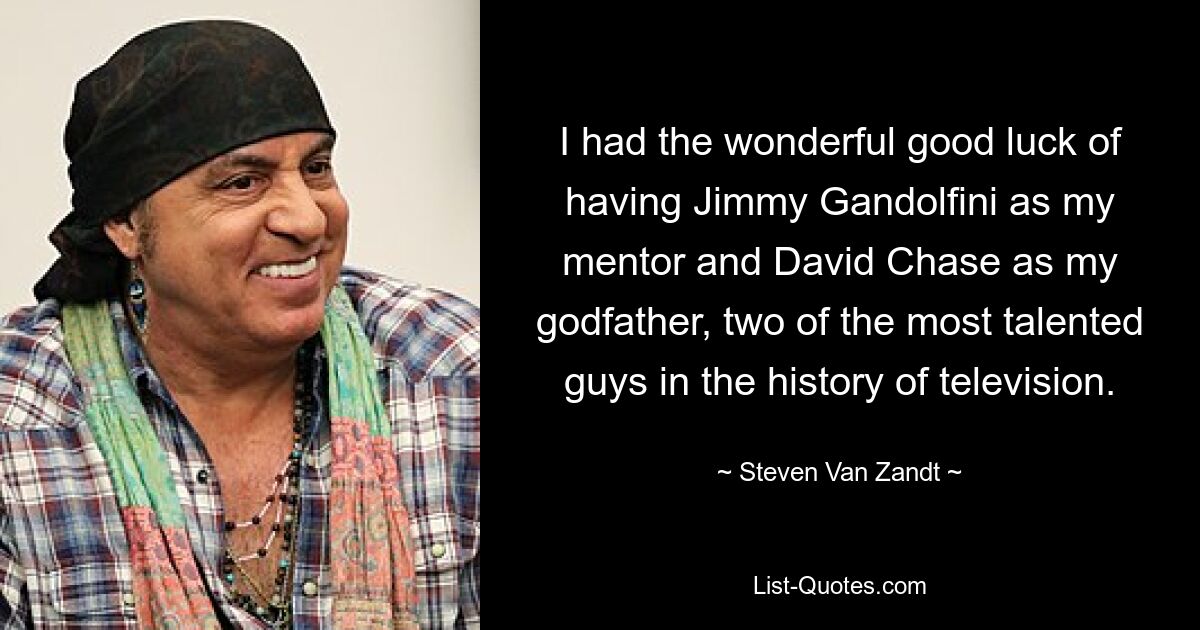 I had the wonderful good luck of having Jimmy Gandolfini as my mentor and David Chase as my godfather, two of the most talented guys in the history of television. — © Steven Van Zandt