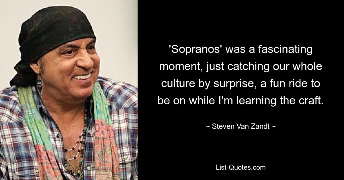 'Sopranos' was a fascinating moment, just catching our whole culture by surprise, a fun ride to be on while I'm learning the craft. — © Steven Van Zandt