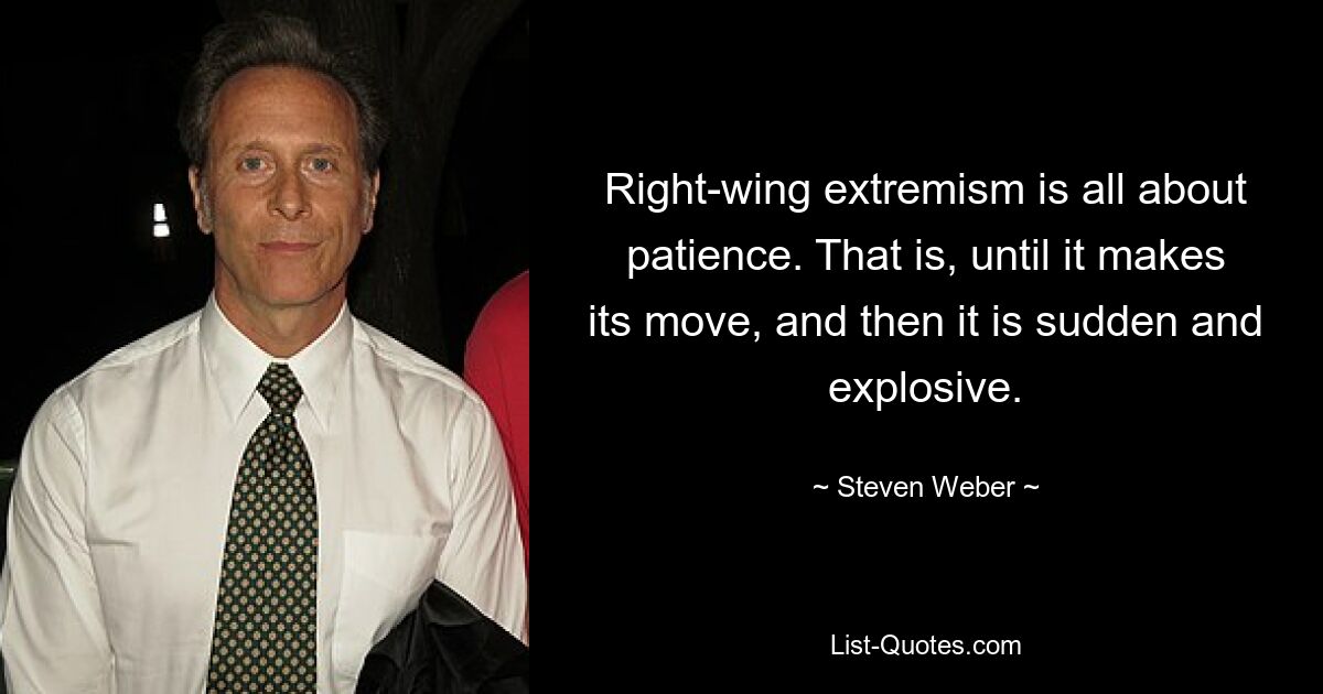 Right-wing extremism is all about patience. That is, until it makes its move, and then it is sudden and explosive. — © Steven Weber