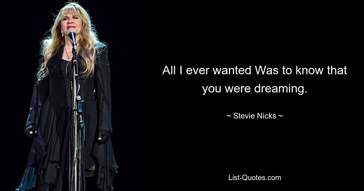 All I ever wanted Was to know that you were dreaming. — © Stevie Nicks