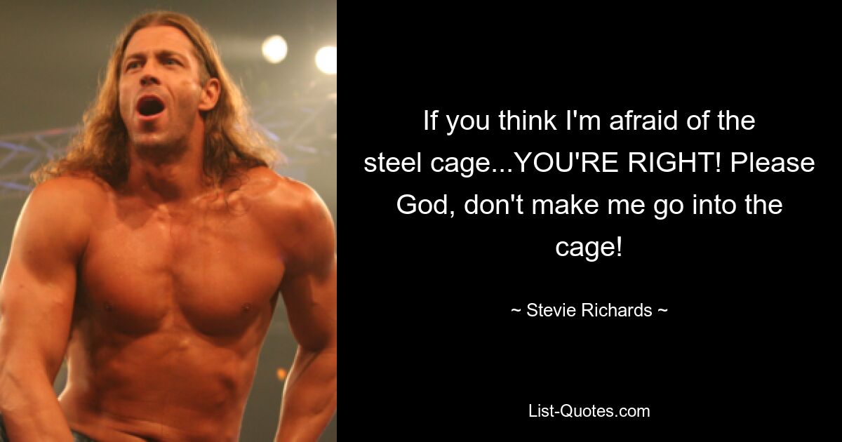 If you think I'm afraid of the steel cage...YOU'RE RIGHT! Please God, don't make me go into the cage! — © Stevie Richards