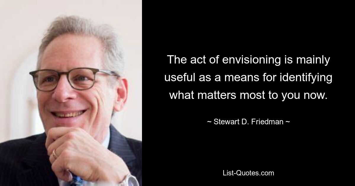 The act of envisioning is mainly useful as a means for identifying what matters most to you now. — © Stewart D. Friedman