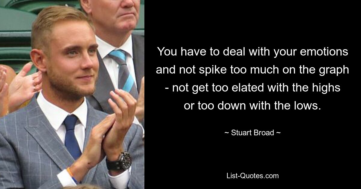 You have to deal with your emotions and not spike too much on the graph - not get too elated with the highs or too down with the lows. — © Stuart Broad