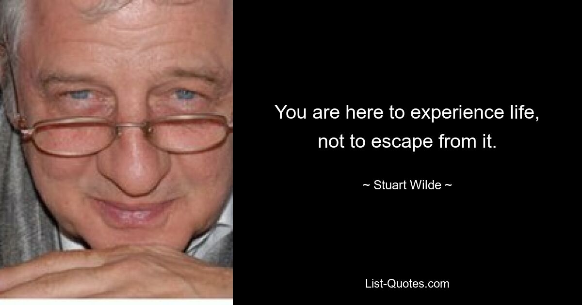 You are here to experience life, not to escape from it. — © Stuart Wilde