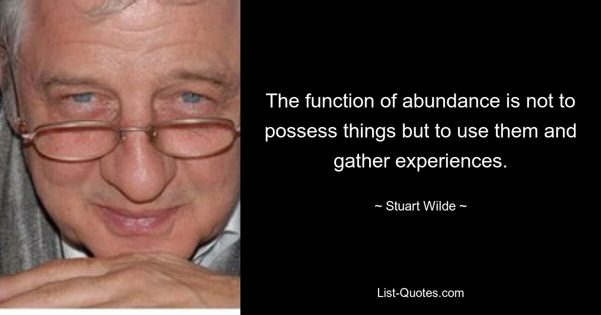 The function of abundance is not to possess things but to use them and gather experiences. — © Stuart Wilde