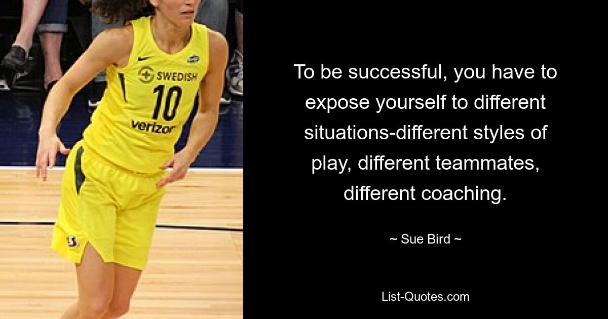 To be successful, you have to expose yourself to different situations-different styles of play, different teammates, different coaching. — © Sue Bird