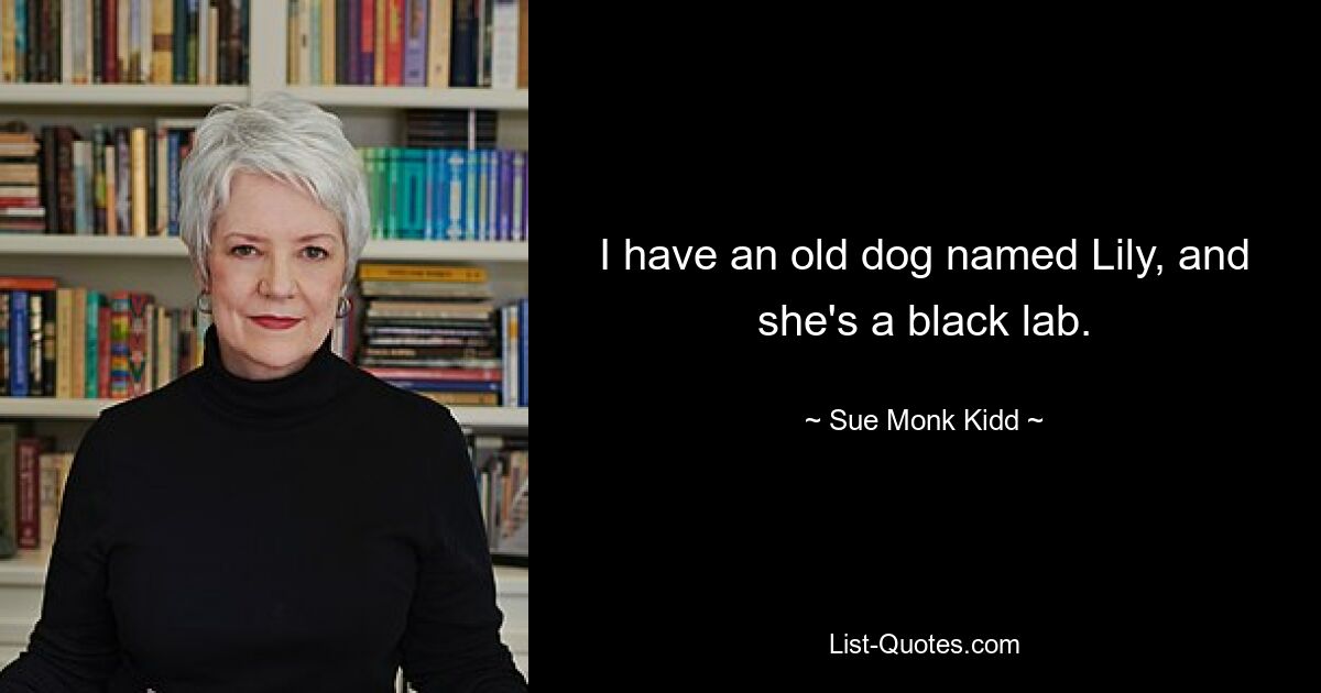 I have an old dog named Lily, and she's a black lab. — © Sue Monk Kidd