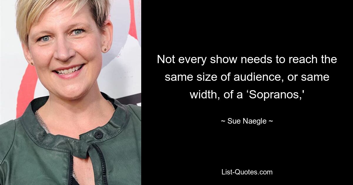 Not every show needs to reach the same size of audience, or same width, of a ‘Sopranos,' — © Sue Naegle