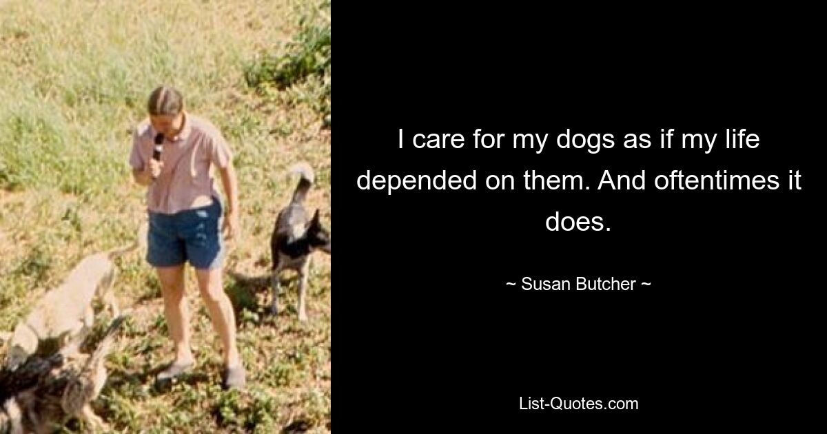 I care for my dogs as if my life depended on them. And oftentimes it does. — © Susan Butcher