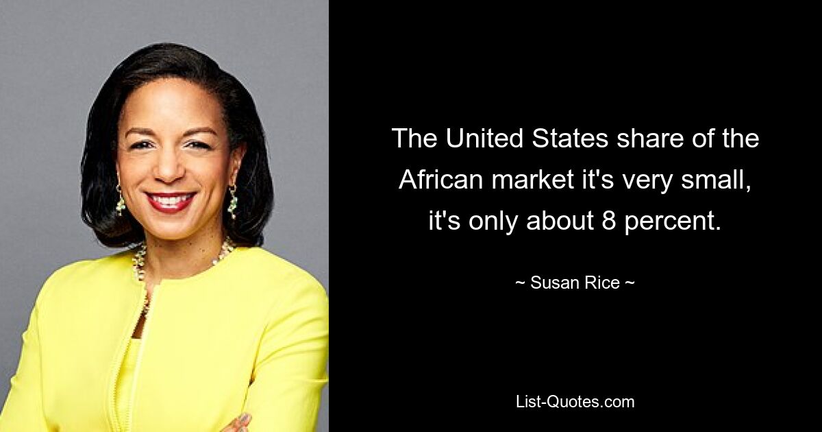 The United States share of the African market it's very small, it's only about 8 percent. — © Susan Rice