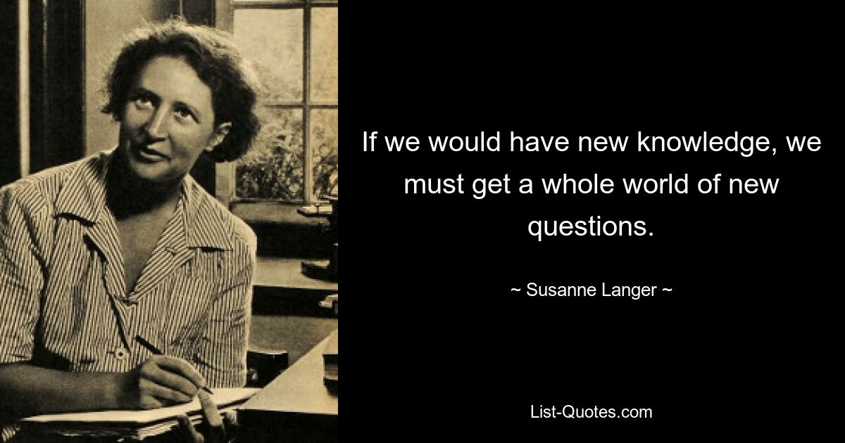 If we would have new knowledge, we must get a whole world of new questions. — © Susanne Langer