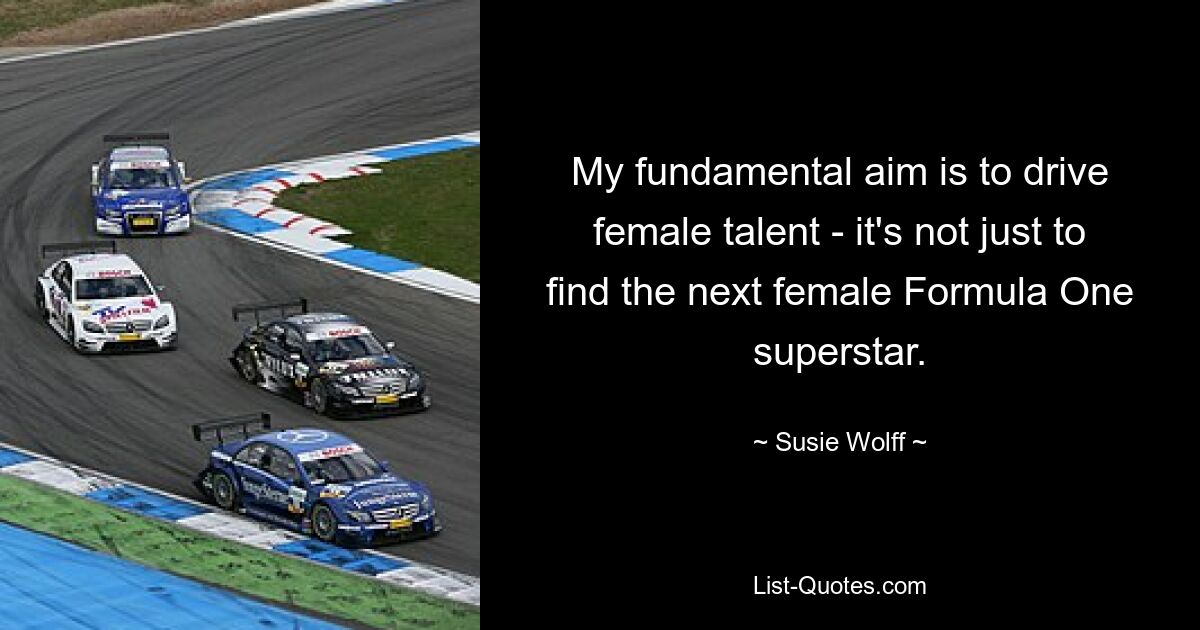 My fundamental aim is to drive female talent - it's not just to find the next female Formula One superstar. — © Susie Wolff