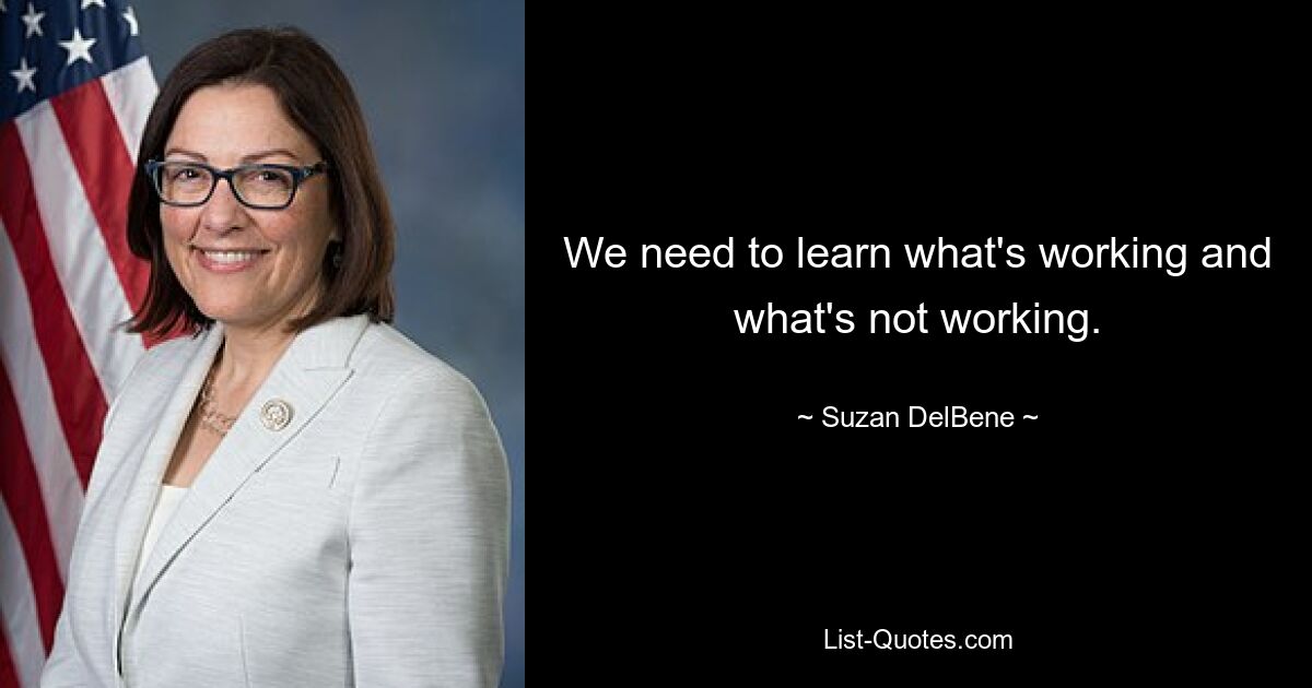 We need to learn what's working and what's not working. — © Suzan DelBene