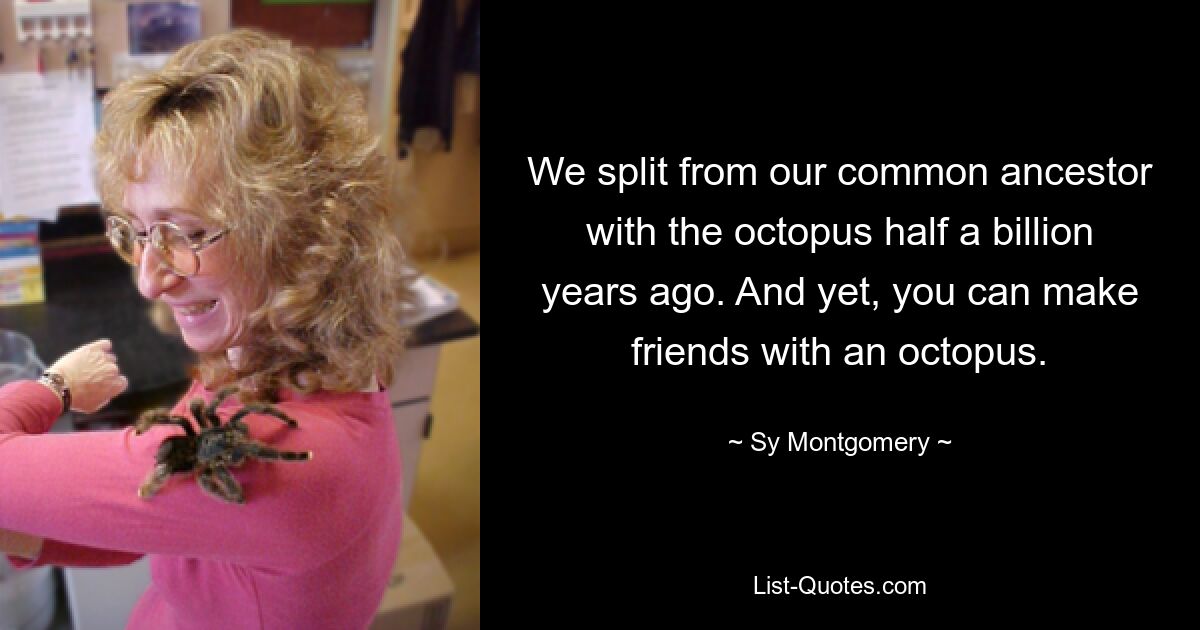 We split from our common ancestor with the octopus half a billion years ago. And yet, you can make friends with an octopus. — © Sy Montgomery