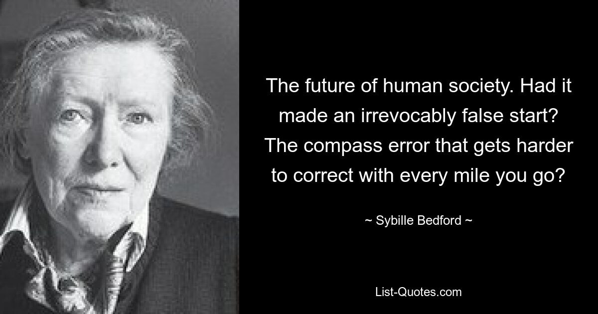 The future of human society. Had it made an irrevocably false start? The compass error that gets harder to correct with every mile you go? — © Sybille Bedford