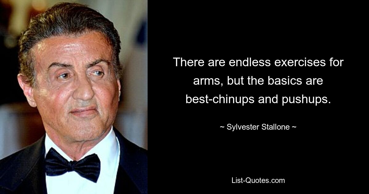 There are endless exercises for arms, but the basics are best-chinups and pushups. — © Sylvester Stallone