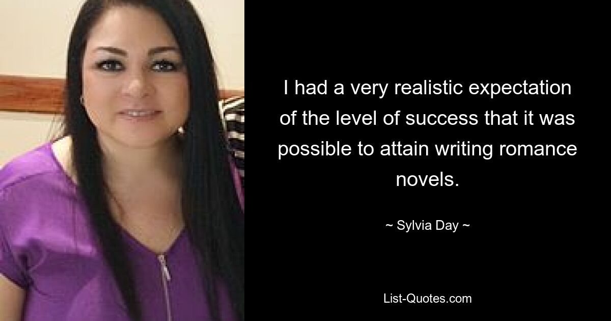 I had a very realistic expectation of the level of success that it was possible to attain writing romance novels. — © Sylvia Day