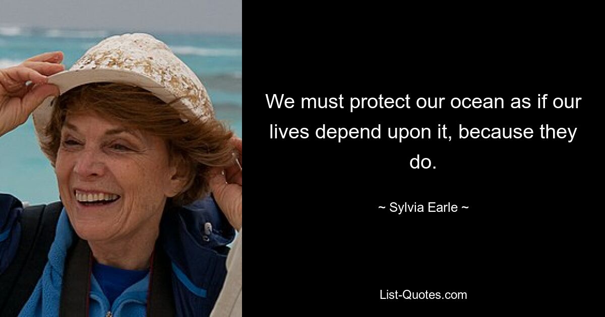 We must protect our ocean as if our lives depend upon it, because they do. — © Sylvia Earle