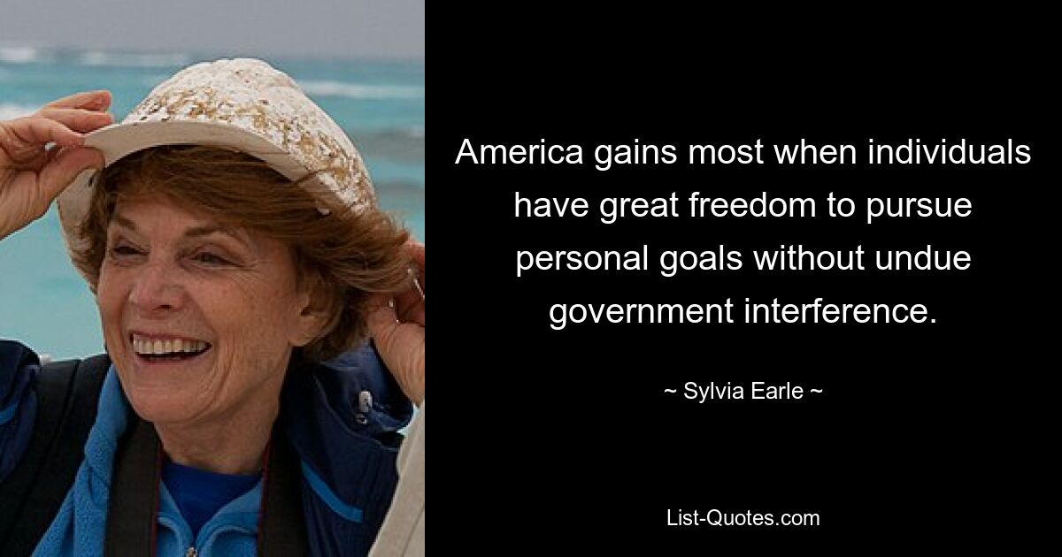 America gains most when individuals have great freedom to pursue personal goals without undue government interference. — © Sylvia Earle