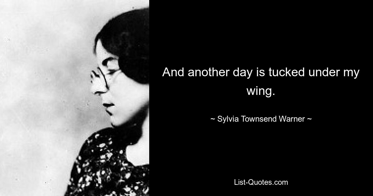 And another day is tucked under my wing. — © Sylvia Townsend Warner