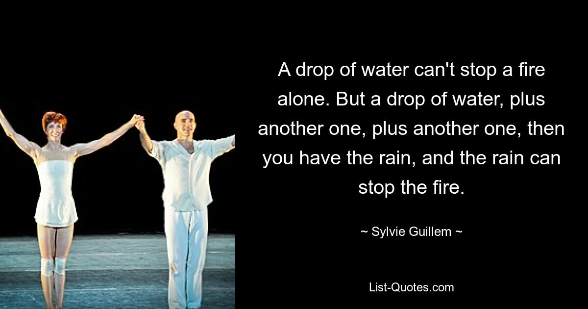 A drop of water can't stop a fire alone. But a drop of water, plus another one, plus another one, then you have the rain, and the rain can stop the fire. — © Sylvie Guillem