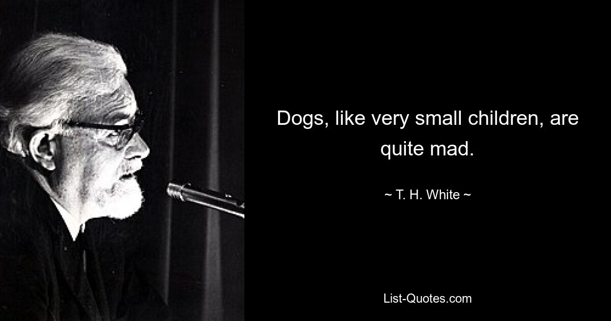 Dogs, like very small children, are quite mad. — © T. H. White