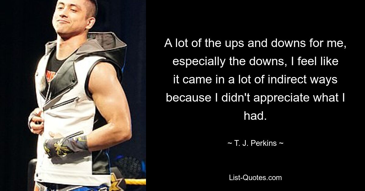 A lot of the ups and downs for me, especially the downs, I feel like it came in a lot of indirect ways because I didn't appreciate what I had. — © T. J. Perkins