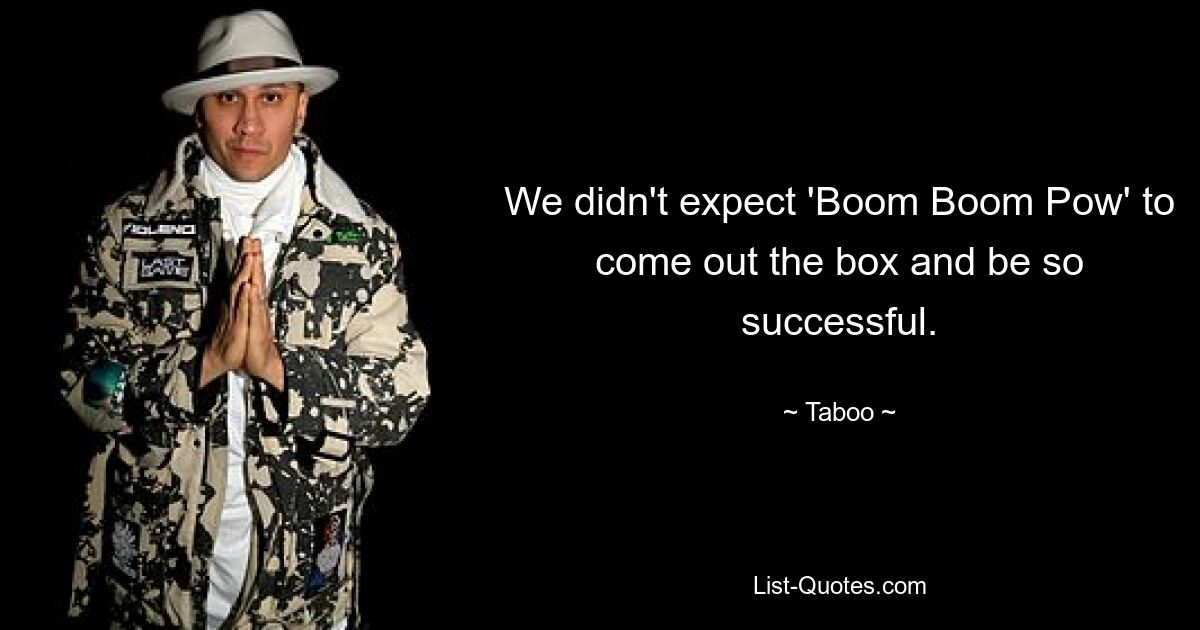 We didn't expect 'Boom Boom Pow' to come out the box and be so successful. — © Taboo