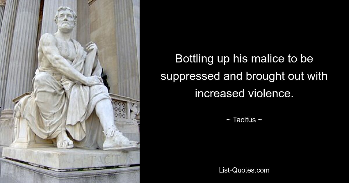 Bottling up his malice to be suppressed and brought out with increased violence. — © Tacitus